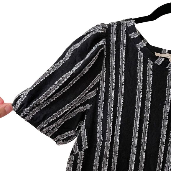 LOFT XS Sheath Dress Puff Short Sleeve Textured Striped Black White - Picture 6 of 10